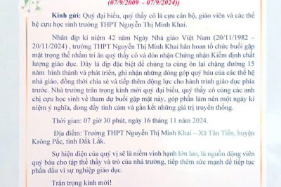 THƯ MỜI THAM DỰ GẶP MẶT KỶ NIỆM NGÀY NHÀ GIÁO VIỆT NAM – 15 NĂM THÀNH LẬP TRƯỜNG