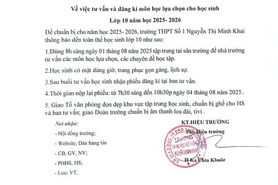 [Thông báo] Tư vấn và đăng ký môn học lựa chọn cho học sinh Lớp 10 năm học 2025-2026